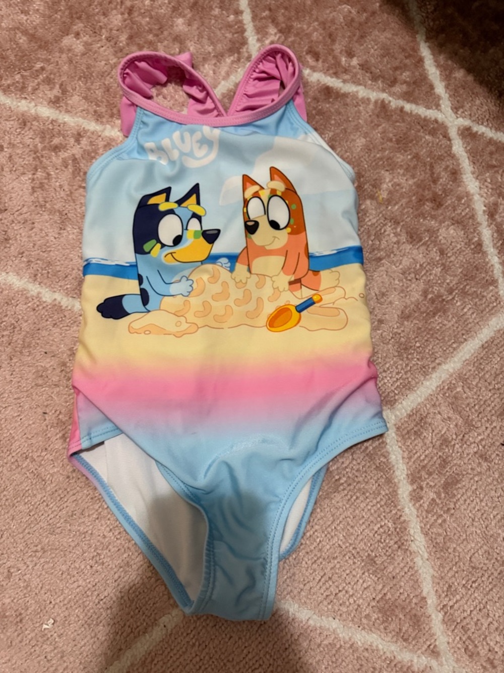 Lucy Pink and Light Blue Girls' Swim Top